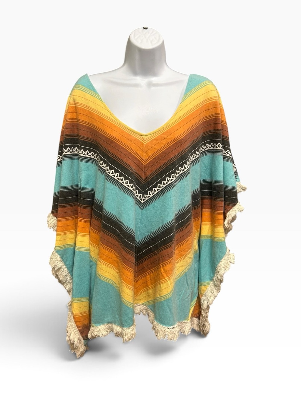 Billabong Multicolor Striped Fringed Poncho Top Size M